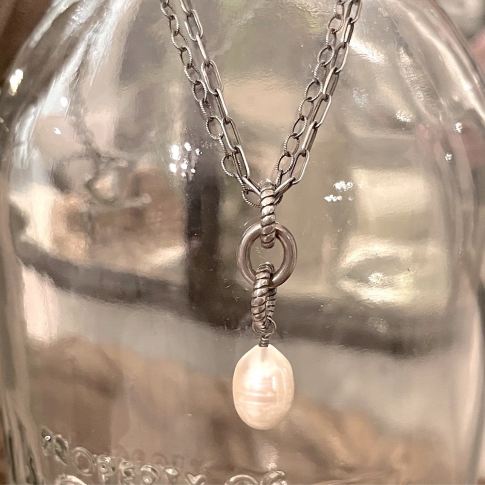 Silpada Vintage Sterling Silver Genuine Pearl Double Oxidized Chain Necklace - Picture 4 of 8